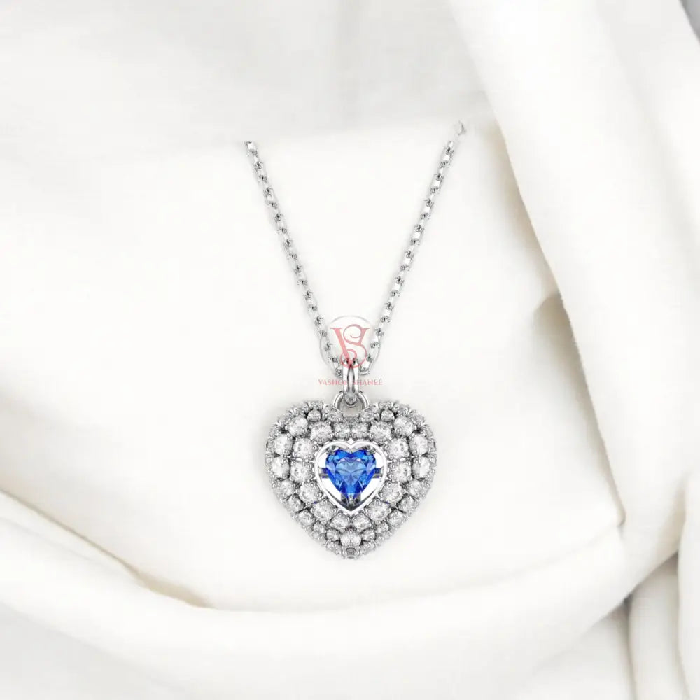 Dancing Blue Heart Necklace Rhodium Plated Necklace