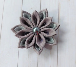 Grey & Silver Flower Boutonniere (Clutch Pin)