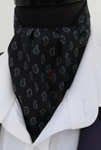 Men’s Black And Grey Paisley Cotton Ascot With Pocket Square