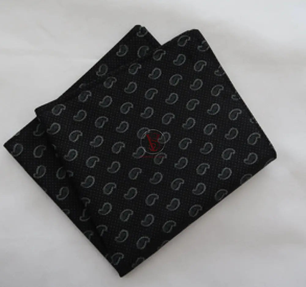 Men’s Black And Grey Paisley Cotton Ascot With Pocket Square