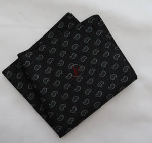 Men’s Black And Grey Paisley Cotton Ascot With Pocket Square