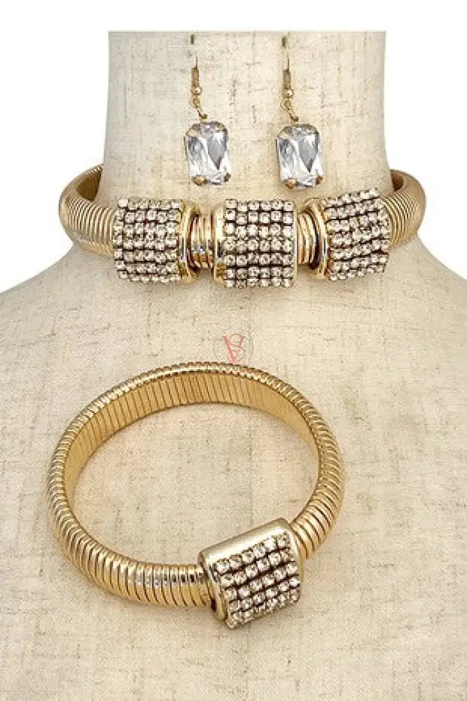 Square Accent Necklace Chocker 3 Piece Set